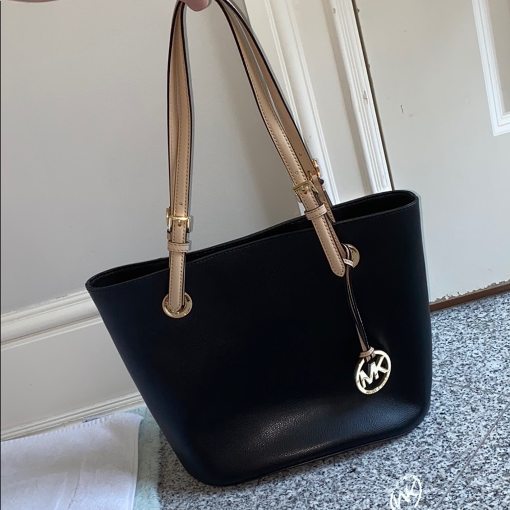Michael Kors black Bag with pink & tan buckles